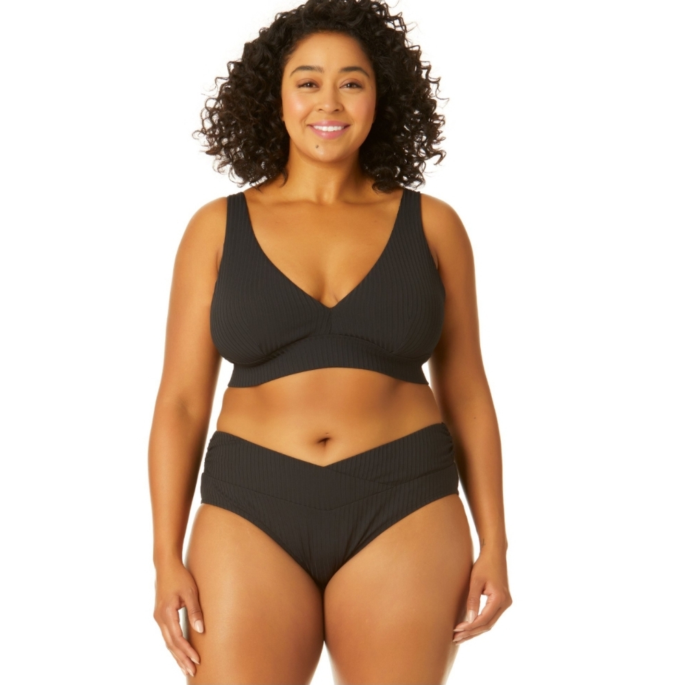 Time and Tru Women's Plus Size Rib Plunge Swim Bikini